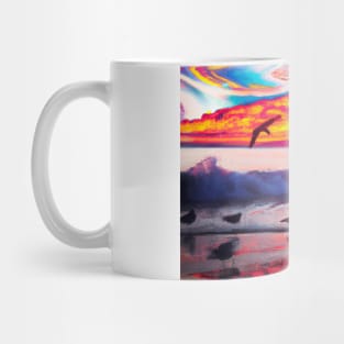 Sunset on the beach with birds Mug